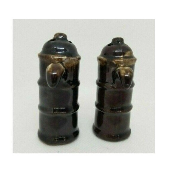 Vintage Teapot TWO SALT Shakers Tea Pots Brown Coffee Kettles VTG 2 Mid Century - Picture 5 of 15